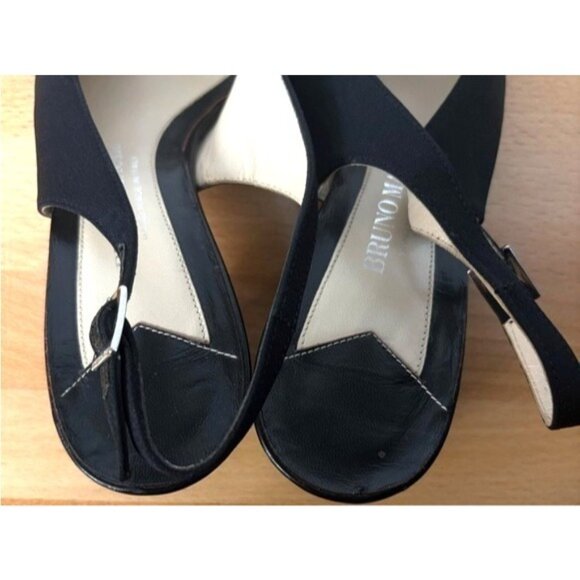 Bruno Magli Italy Black Leather Fabric Slingback Peep Toe Heels Shoes Size 6 - Picture 5 of 14